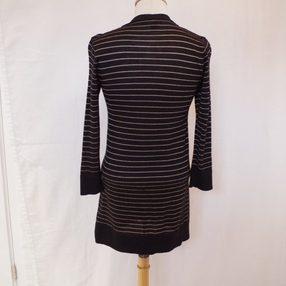DKNY Lightweight Striped Wool Blend Cardigan w/Silk Tie- Sz. Sm - Picture 3 of 4